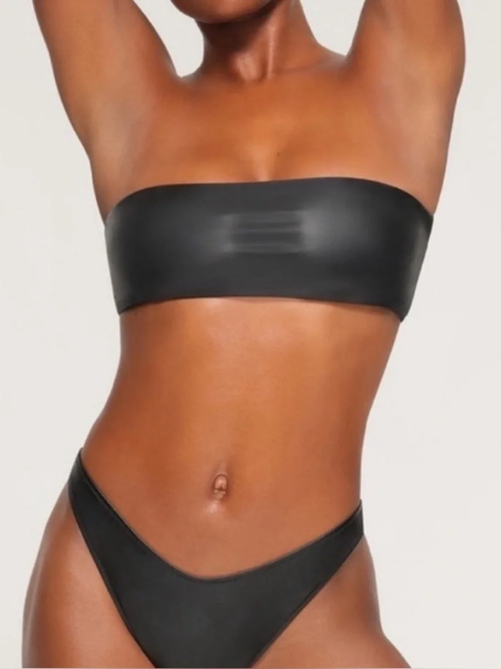 NWT Skims Faux Leather Swim Micro Bandeau Top